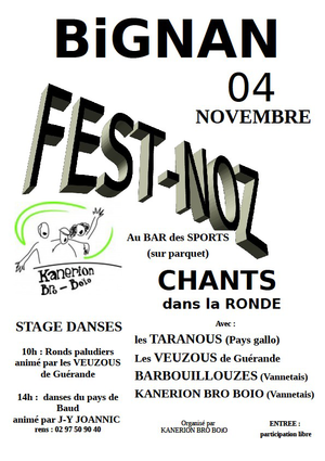 Fest Noz à Bignan le 4 novembre 2017 Tamm Kreiz