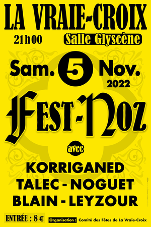 Fest Noz à La Vraie Croix le 5 novembre 2022 Tamm Kreiz